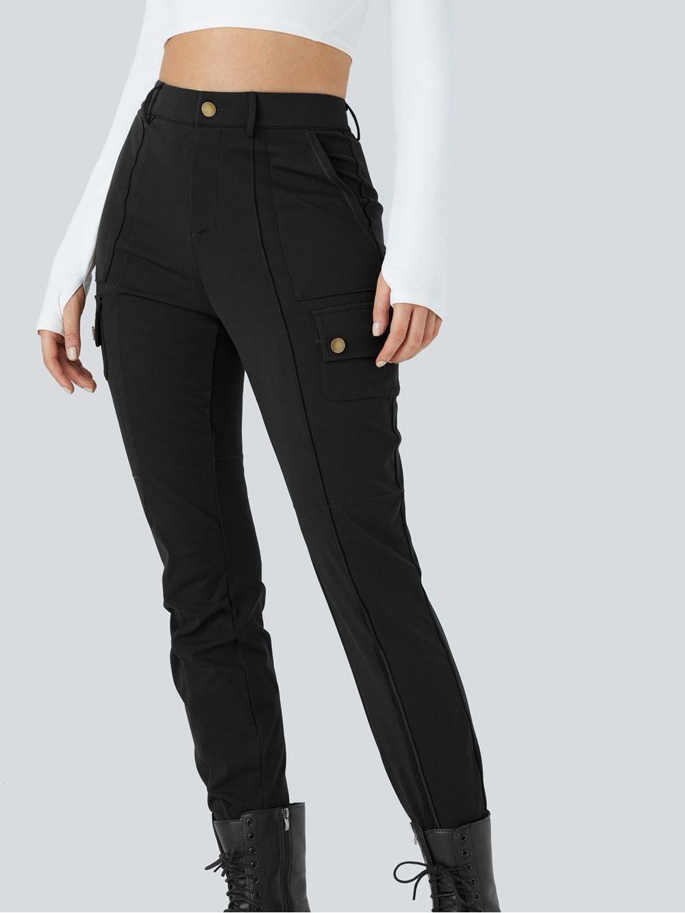 NWOT Halara Daystretch Black Zipper Skinny Cargo Pants L Tall